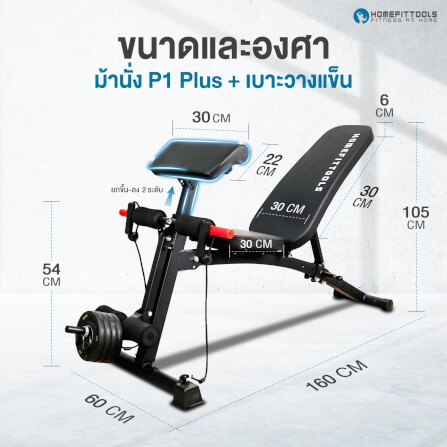ชุดเซ็ต ม้านั่งฟิตเนส Homefittools รุ่น P1 Plus + เบาะรองแขน + เสาเสริม _2